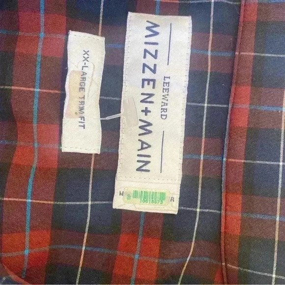 Mizzen + Main Mens Plaid Button Down XXL Trim Fit  Red Blue - Picture 3 of 6